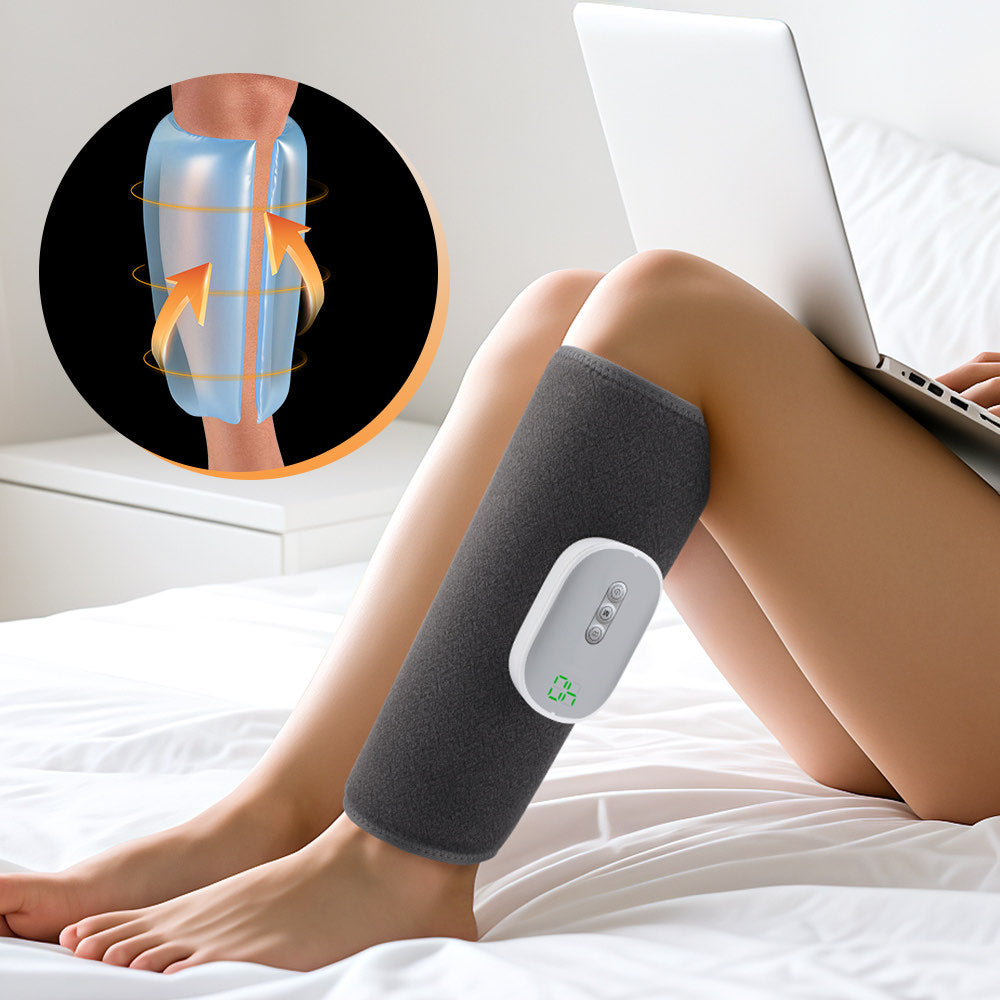 Calf massager worn on the sofa